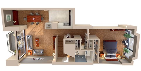 Floor plan for 1 bed, 1 bath, 980 sqft